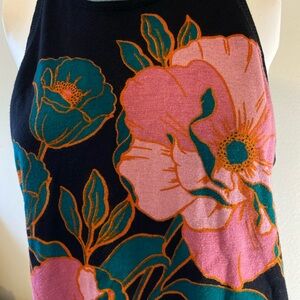 Daniel Rainn Black and Pink Floral Blouse Sz Large (G6)